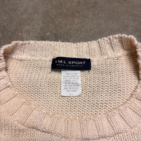 SML Sport Vintage 90s American Flag Cream Colored Made in USA Sweater Womens XL - Picture 2 of 7